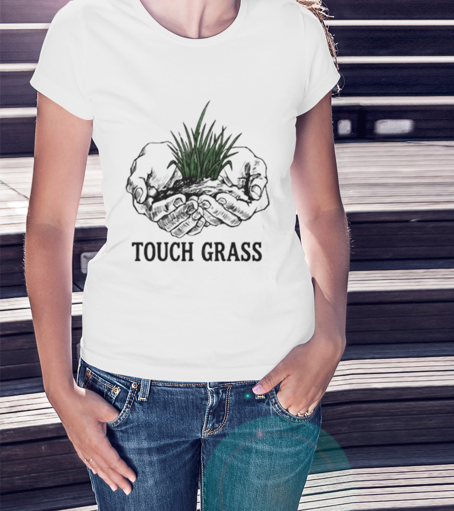 Touch Grass Hands Holding Earth And Soil Meme T-Shirt
