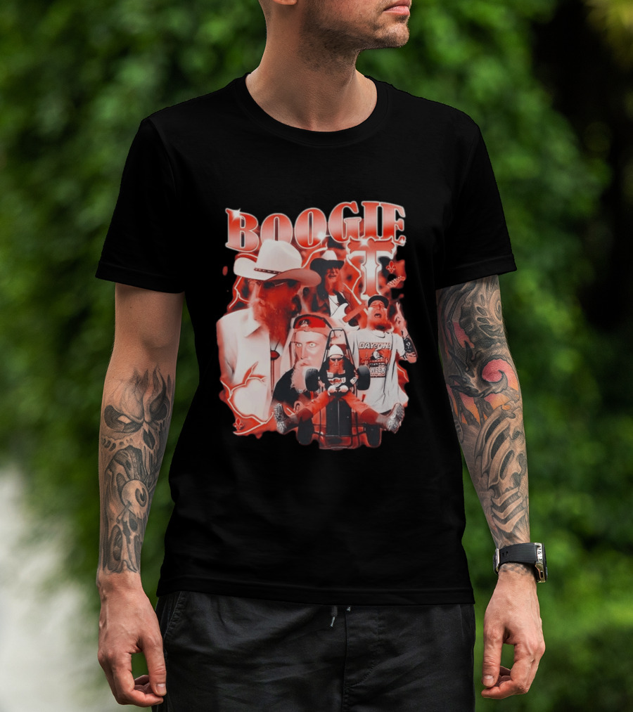 Boogie Get Faced Cowboy Hat Guitar Racing Collage T-Shirt