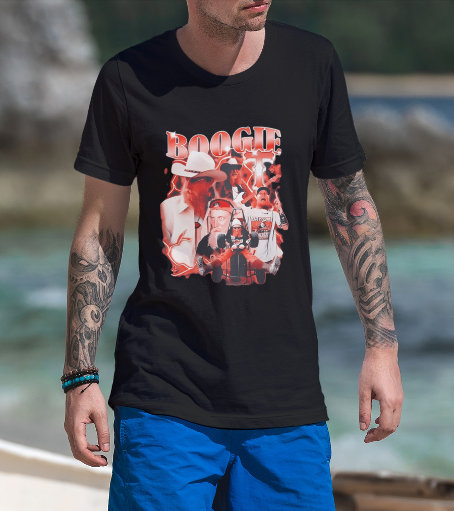 Boogie Get Faced Cowboy Hat Guitar Racing Collage T-Shirt
