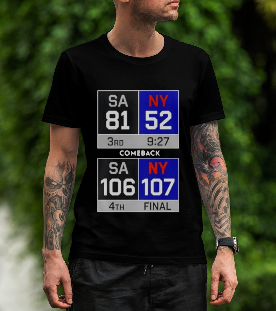 New York Knicks Epic Comeback Victory Against San Antonio Scoreboard Highlights T-Shirt
