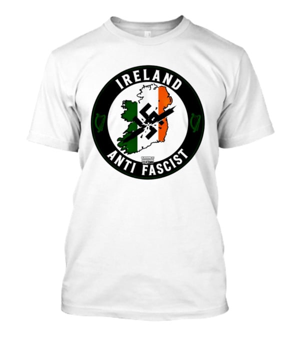 Ireland Anti Fascist Map Design With Tri Color Stripes And Crossed Out T-Shirt