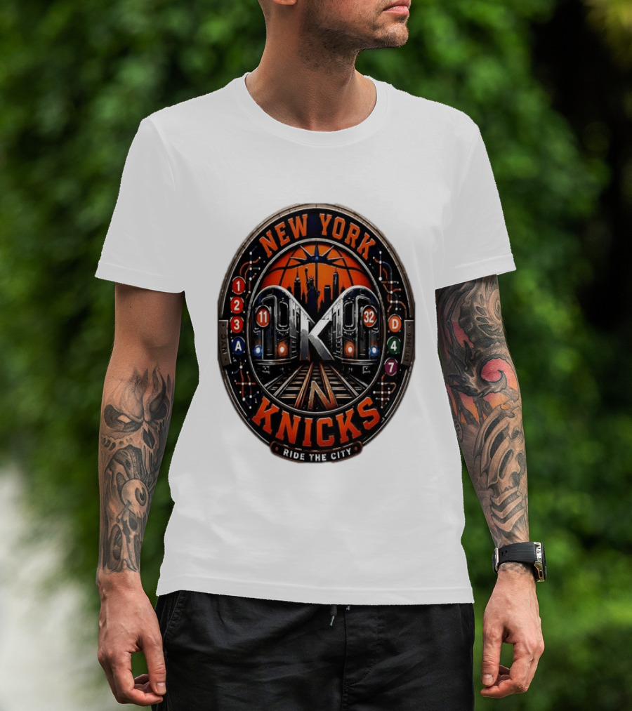New York Knicks Ride The City Subway Basketball Skyline T-Shirt