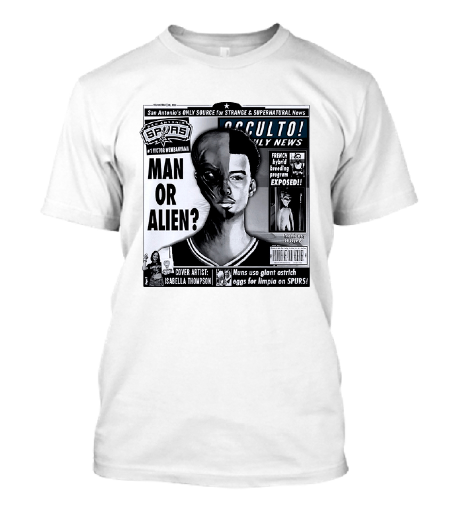 San Antonio Spurs Victor Wembanyama Occulto Weekly News Man Or Alien French Hybrid Exposed T-Shirt