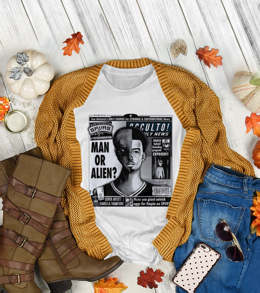 San Antonio Spurs Victor Wembanyama Occulto Weekly News Man or Alien French Hybrid Exposed T-Shirt
