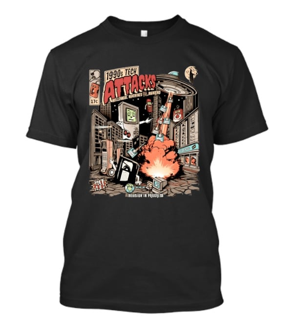 1990s Tech Attacks Millennial Machines Vs Mankind Invasion In Progress Y2K 2.0 T-Shirt