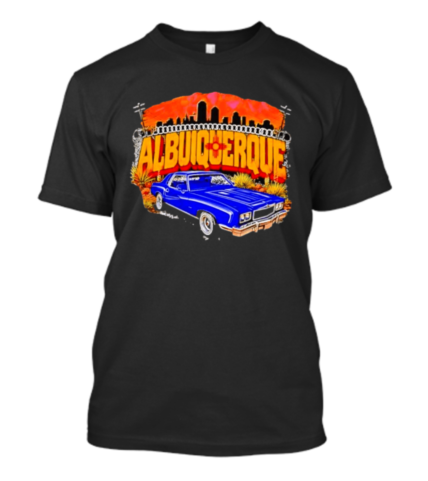 Albuquerque New Mexico Classic Car Skyline Desert Landscape T-Shirt