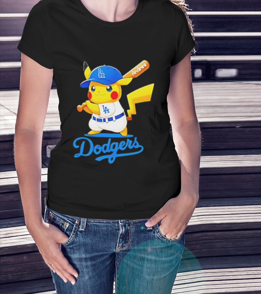 Andree Pikachu Dodgers LA Baseball Batting T-Shirt