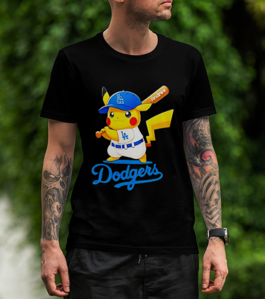 Andree Pikachu Dodgers LA Baseball Batting T-Shirt