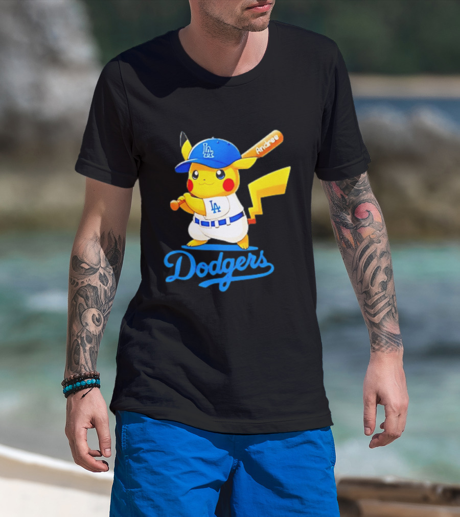 Andree Pikachu Dodgers LA Baseball Batting T-Shirt