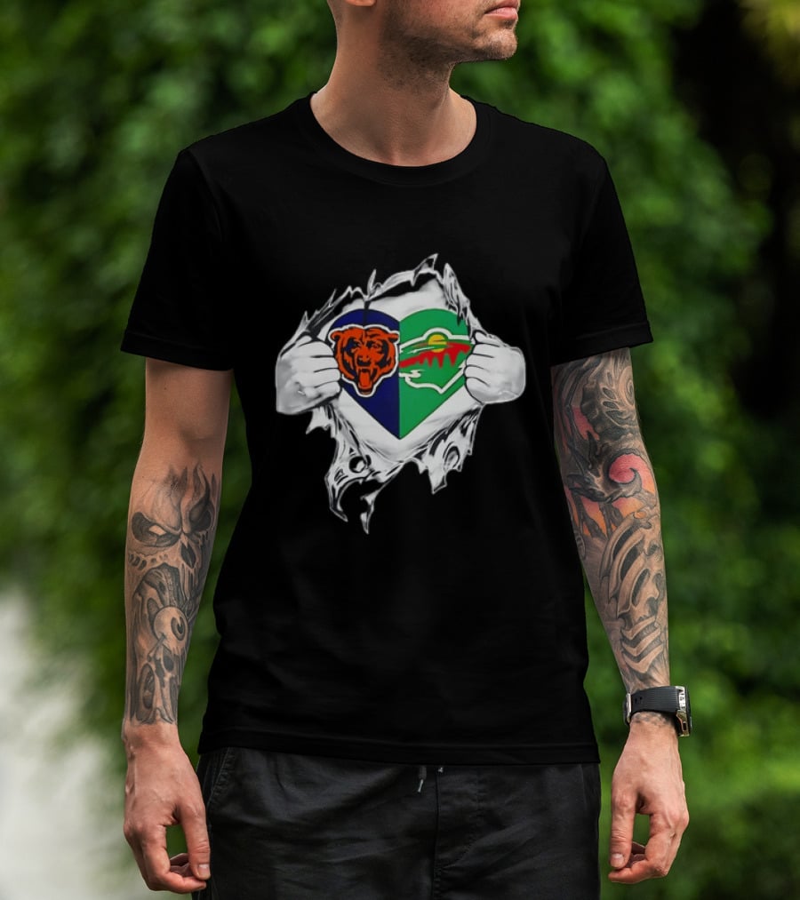 Bears Wild Heart Ripping Open Dual Fans T-Shirt