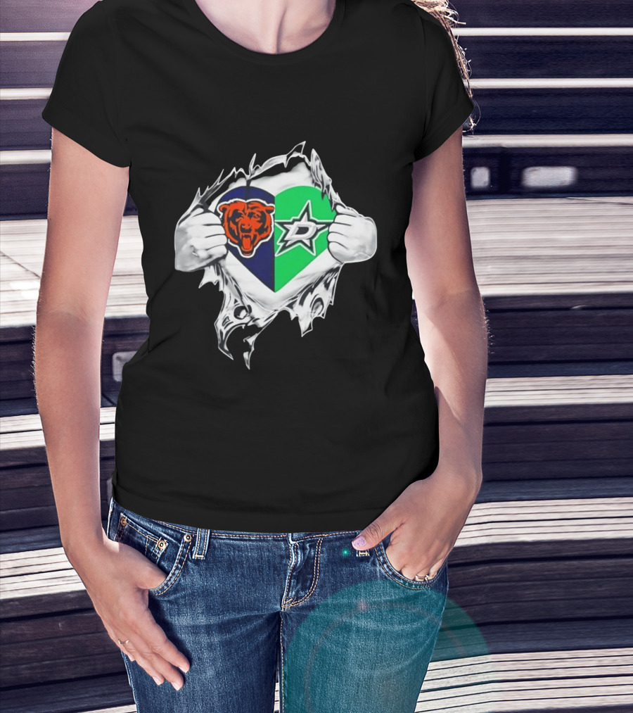Chicago Bears Dallas Stars Heart Ripping Skin T-Shirt
