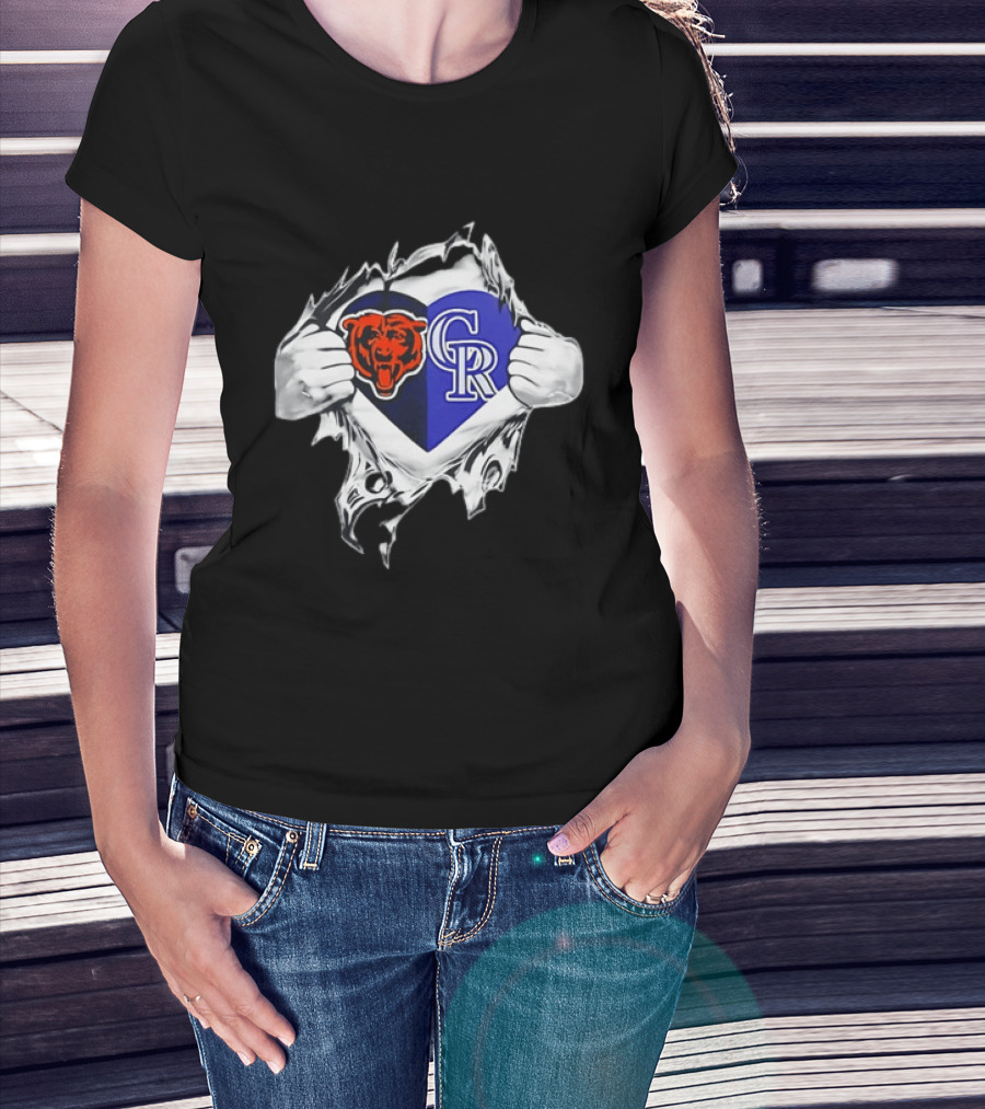 Chicago Bears Colorado Rockies Heart Ripping Open T-Shirt