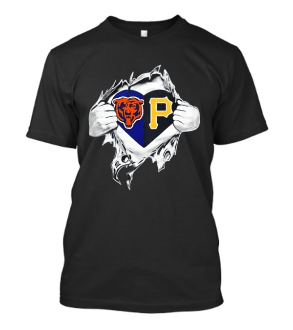 Chicago Bears Pittsburgh Pirates Heart Ripped Open Dual Team Loyalty T-Shirt