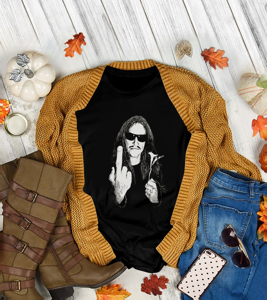 Cliff Burton Middle Finger Black and White Sunglasses Lily Flower T-Shirt