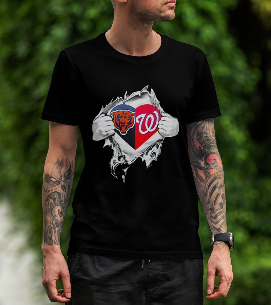 Chicago Bears Washington Nationals Heart Hands Fan Art Image T-Shirt