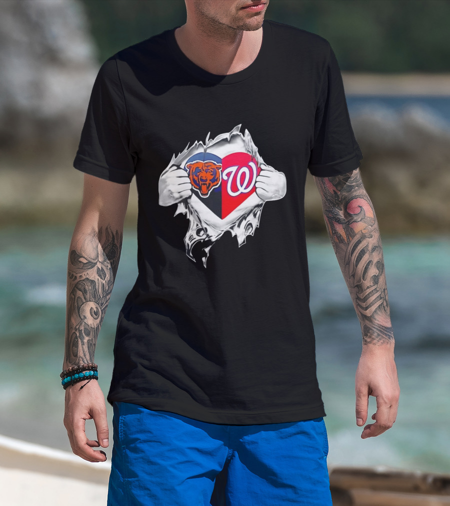 Chicago Bears Washington Nationals Heart Hands Fan Art Image T-Shirt