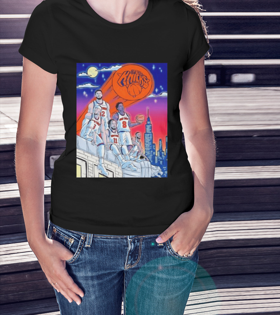 New York Knicks Jalen Brunson Julius Randle Mikal Bridges Basketball City Skyline T-Shirt