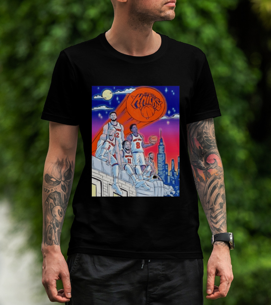 New York Knicks Jalen Brunson Julius Randle Mikal Bridges Basketball City Skyline T-Shirt
