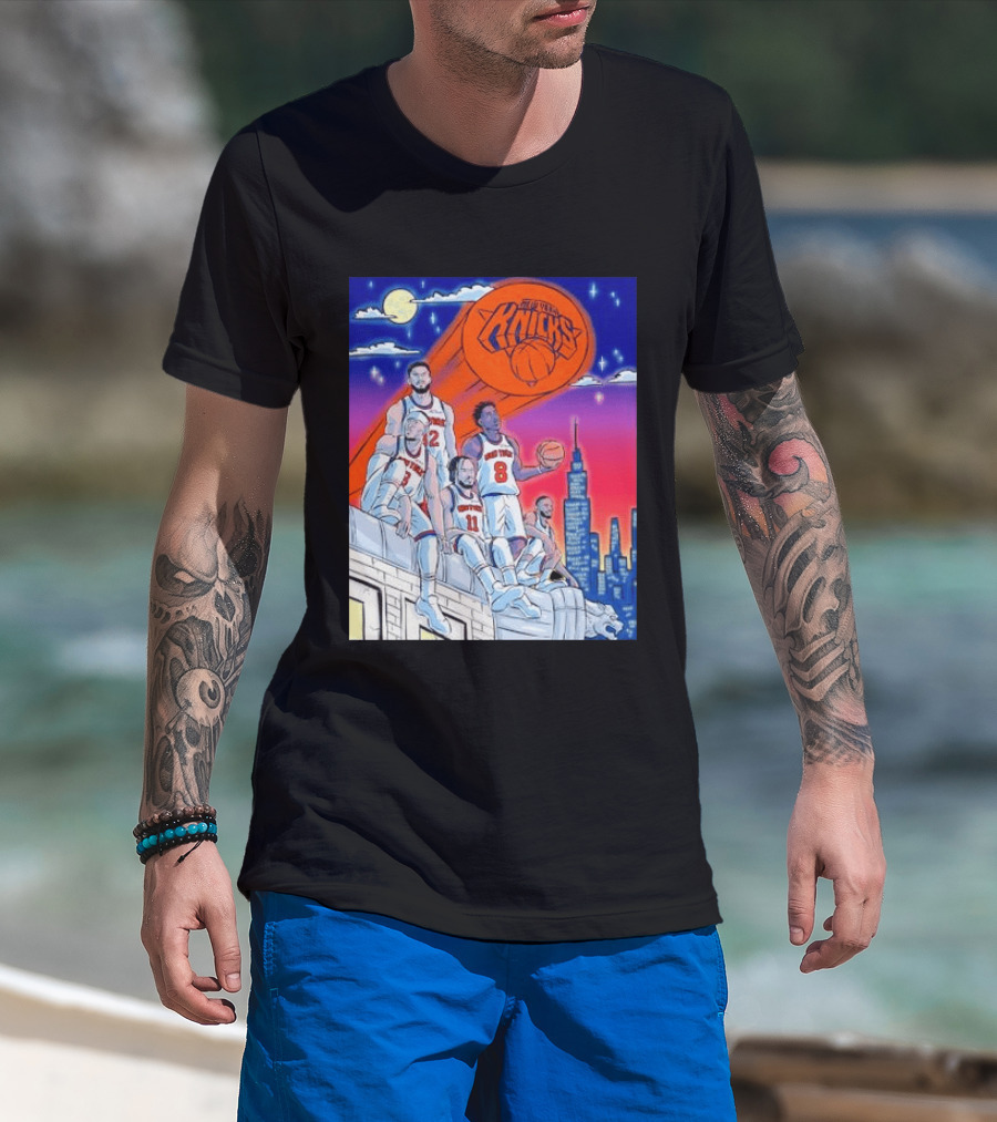 New York Knicks Jalen Brunson Julius Randle Mikal Bridges Basketball City Skyline T-Shirt