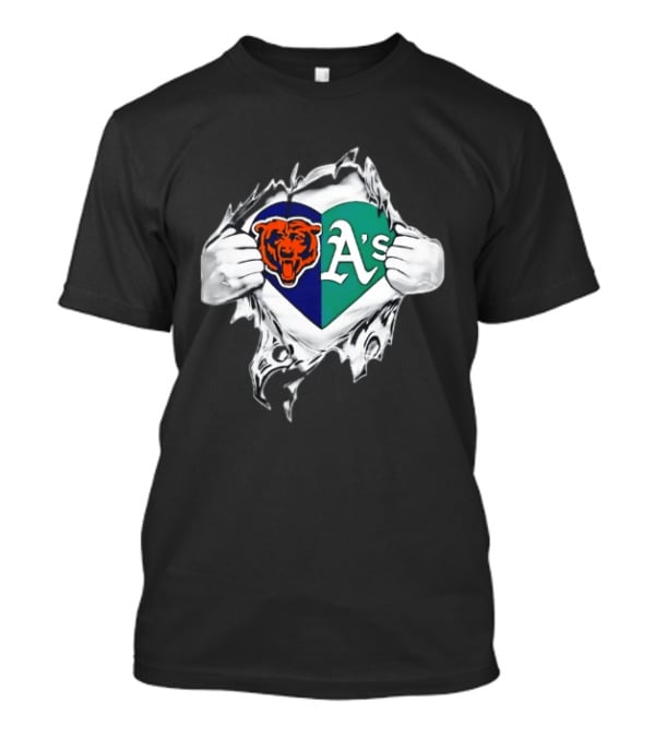 Chicago Bears Heart Oakland A's Fan Blend T-Shirt