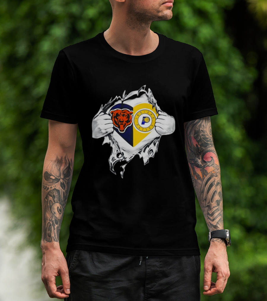 Heart Ripping Open Chicago Bears Indiana Pacers Fans Dual Team Loyalty T-Shirt