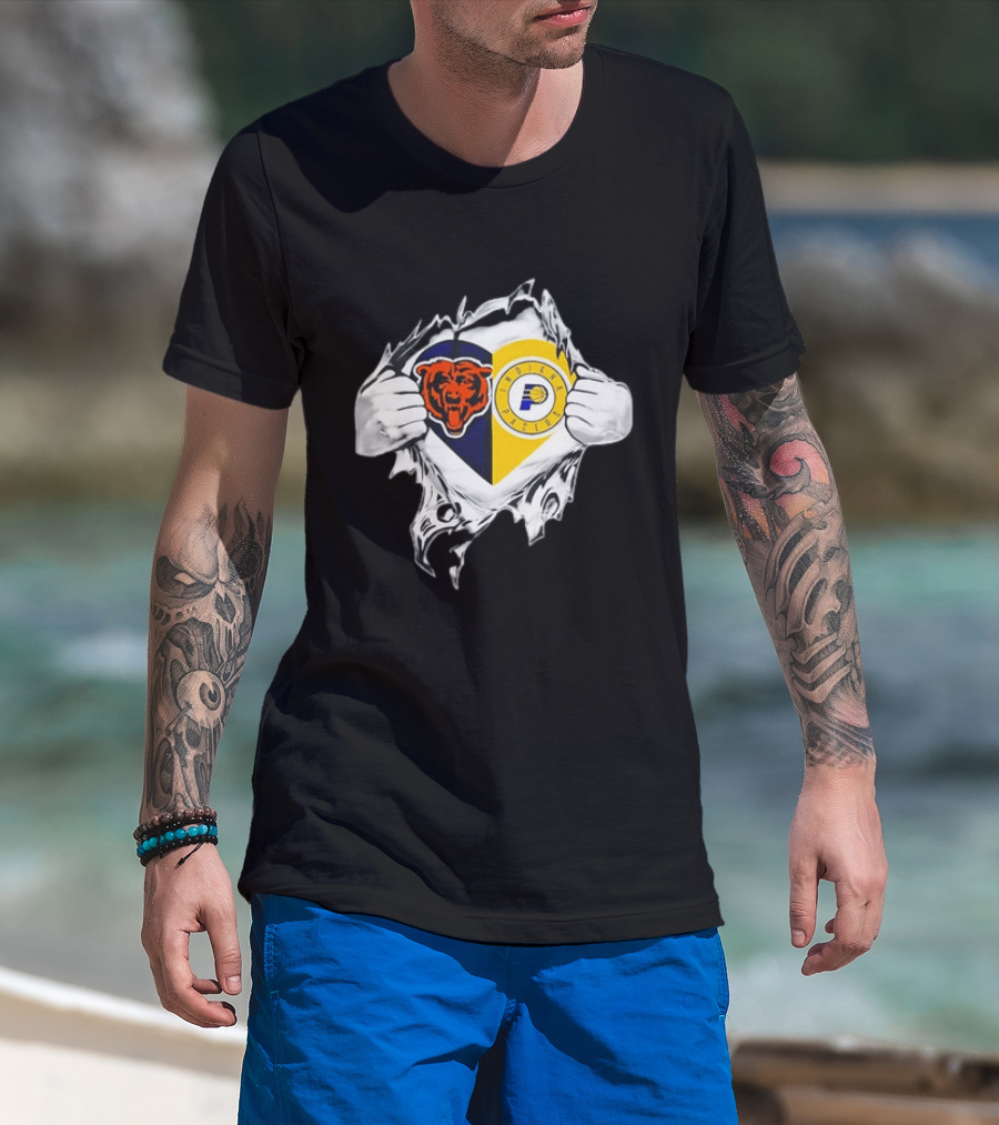 Heart Ripping Open Chicago Bears Indiana Pacers Fans Dual Team Loyalty T-Shirt