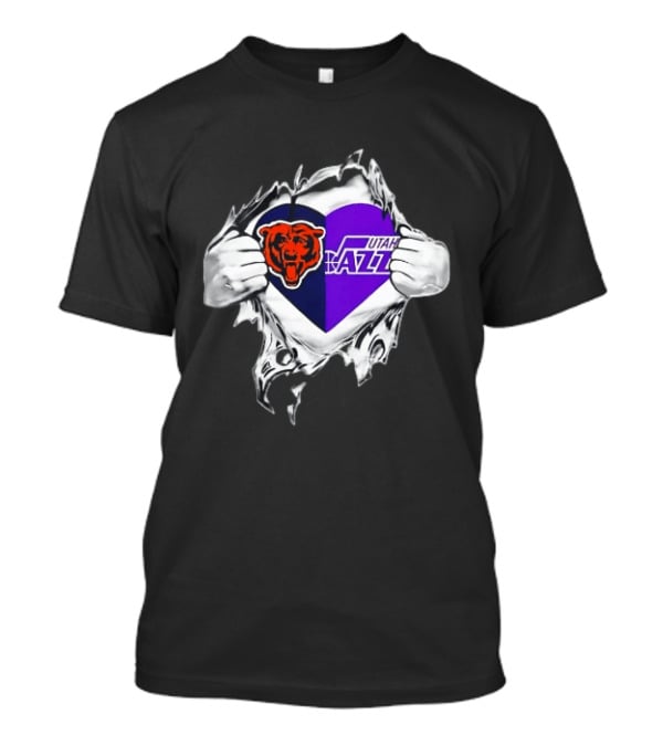 Heart Split Chicago Bears Utah Jazz Team Logos T-Shirt