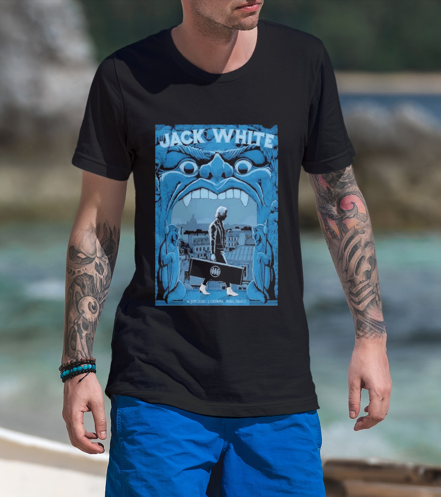 Jack White L'Olympia Paris France June 14 2026 Concert Imagery Blue Gargoyle T-Shirt