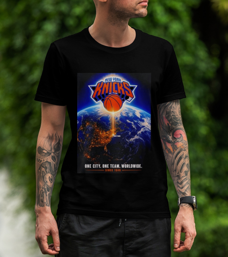 New York Knicks One City One Team Worldwide Since 1946 Earth Basketball T-Shirt