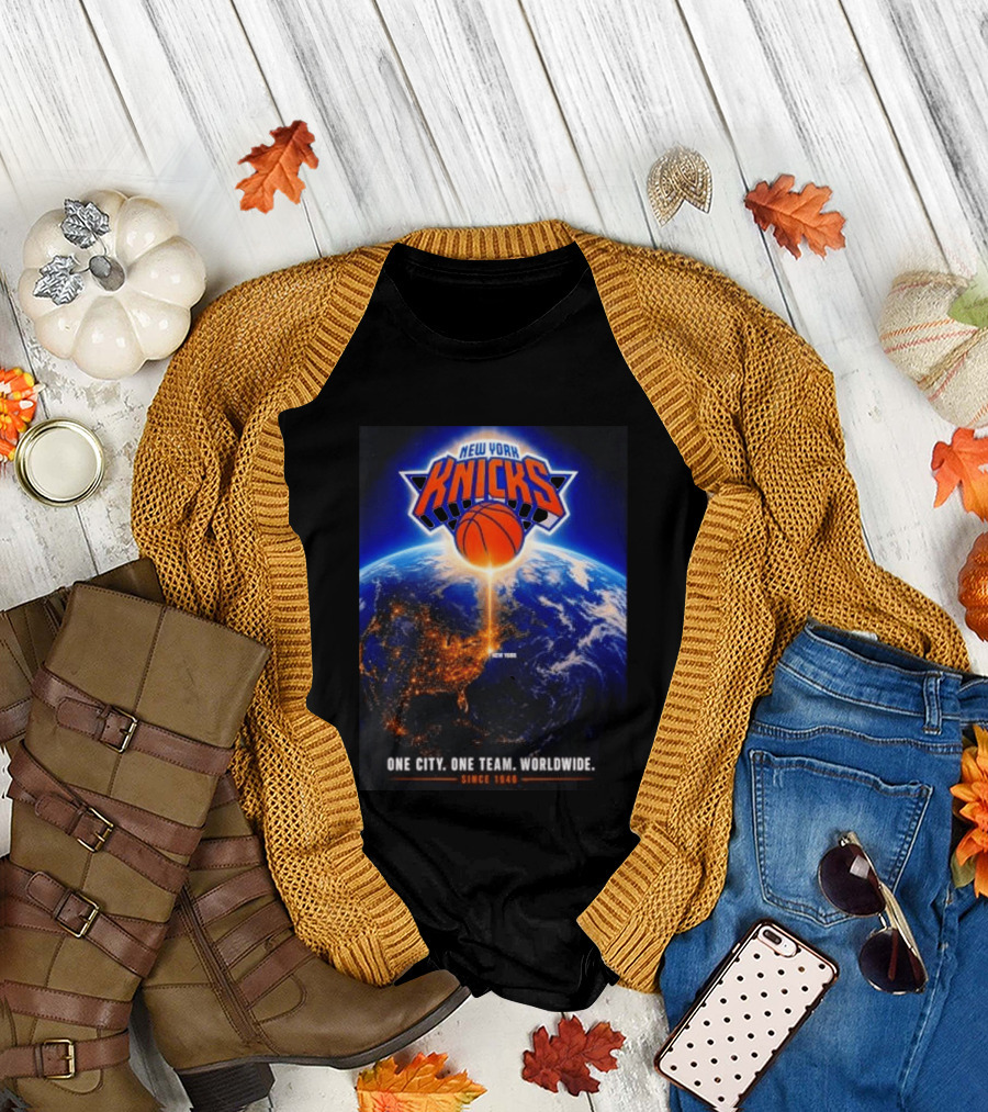 New York Knicks One City One Team Worldwide Since 1946 Earth Basketball T-Shirt