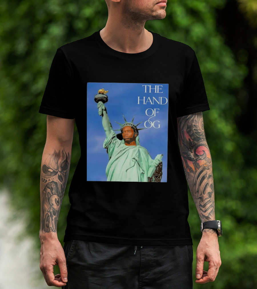 OG Anunoby New York Knicks The Hand Of OG Statue Liberty Fusion T-Shirt