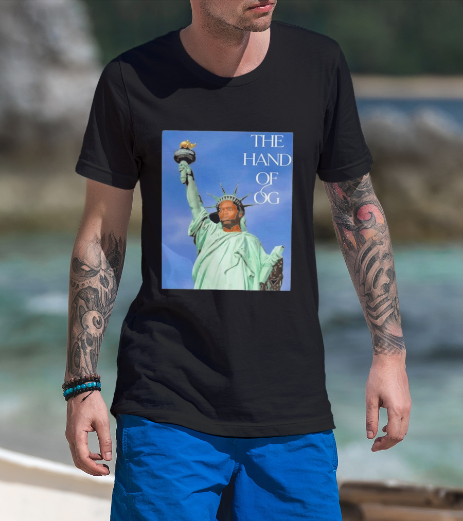 OG Anunoby New York Knicks The Hand Of OG Statue Liberty Fusion T-Shirt