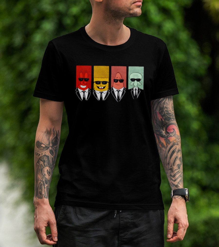 Reservoir Dogs Cartoon Black Suit Sunglasses SpongeBob T-Shirt