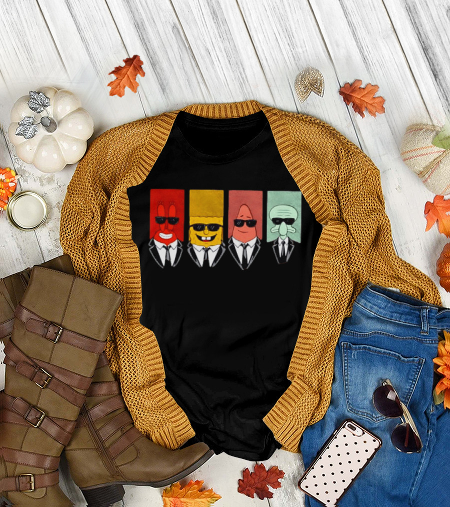 Reservoir Dogs Cartoon Black Suit Sunglasses SpongeBob T-Shirt