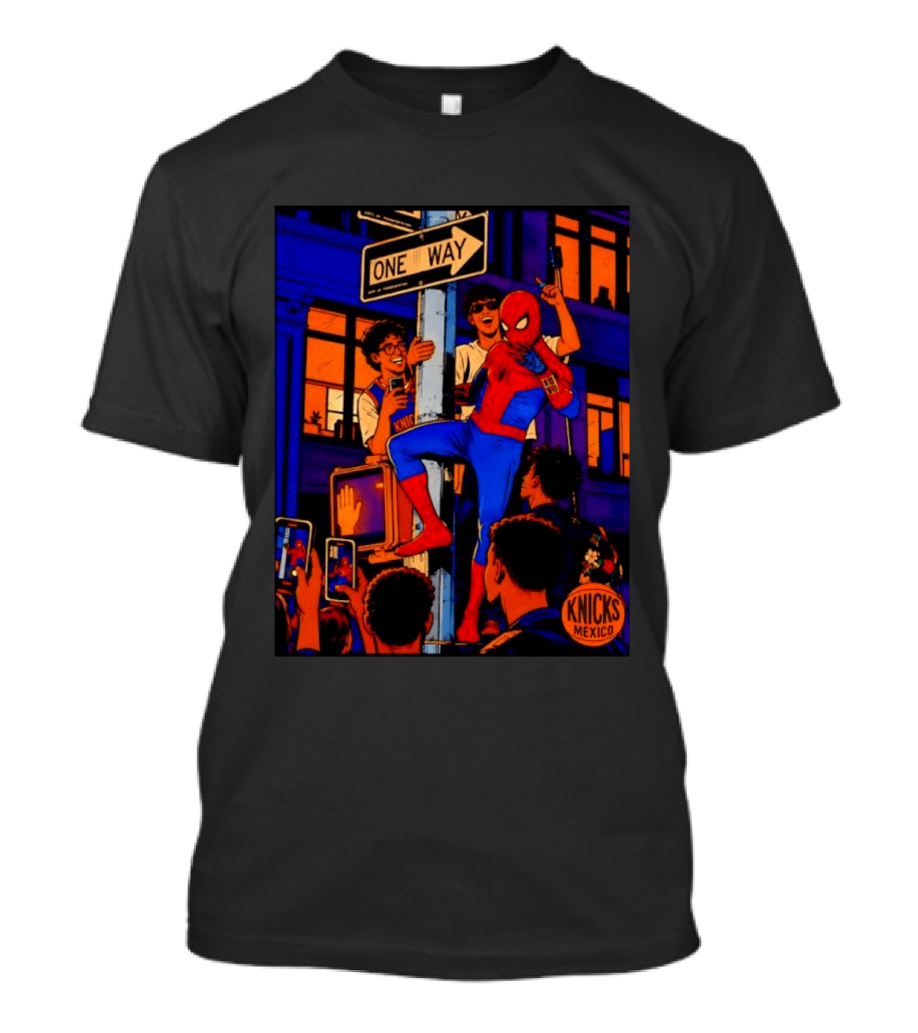 Spider Man One Way New York Knicks Mexico Dept Of Transportation T-Shirt