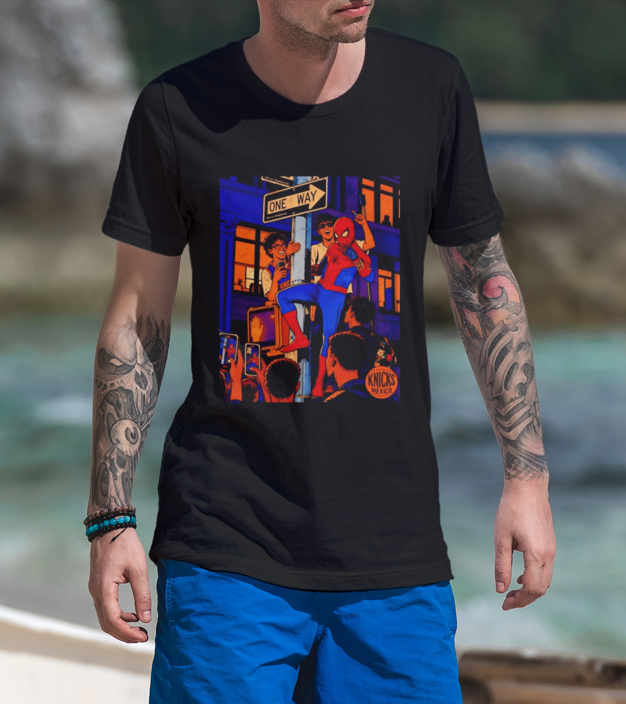 Spider Man One Way New York Knicks Mexico Dept Of Transportation T-Shirt