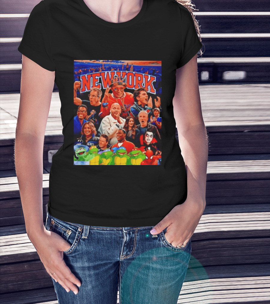 New York Knicks Fans Spike Lee Ben Stiller Timothee Chalamet Chris Rock Featuring Ninja Turtles And Spider Man T-Shirt