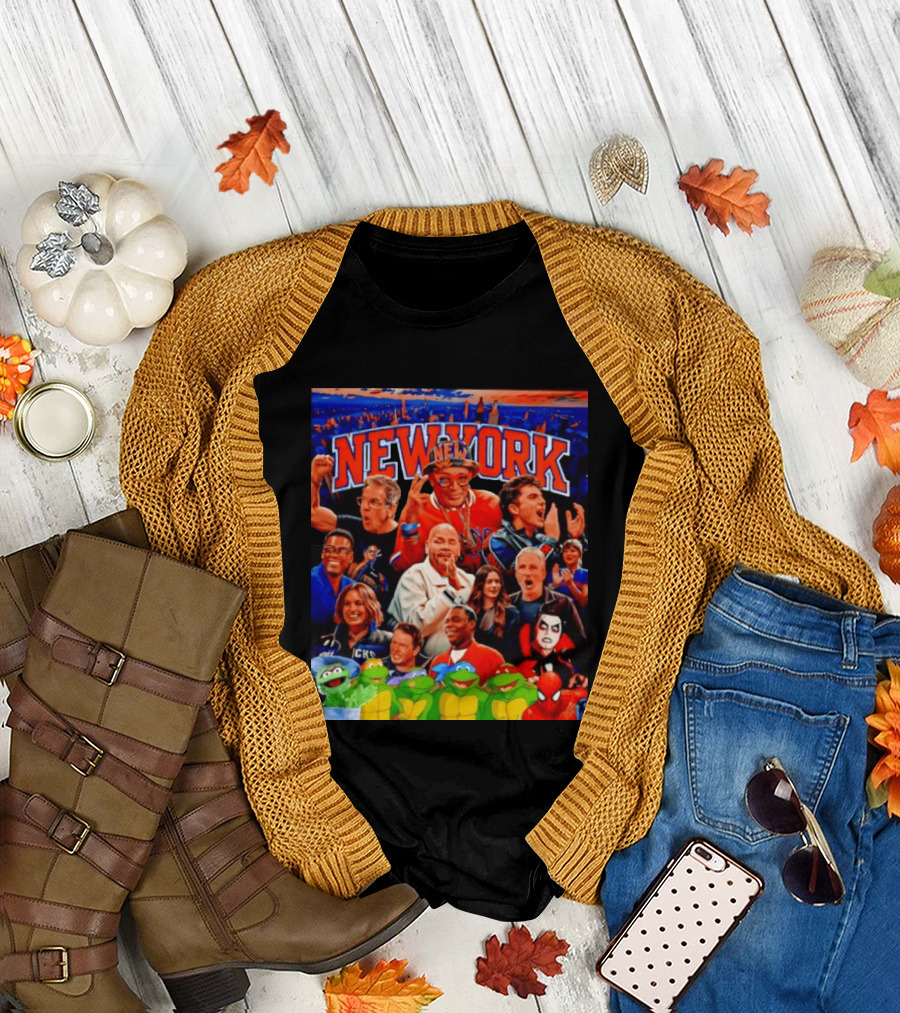 New York Knicks Fans Spike Lee Ben Stiller Timothee Chalamet Chris Rock Featuring Ninja Turtles and Spider Man T-Shirt