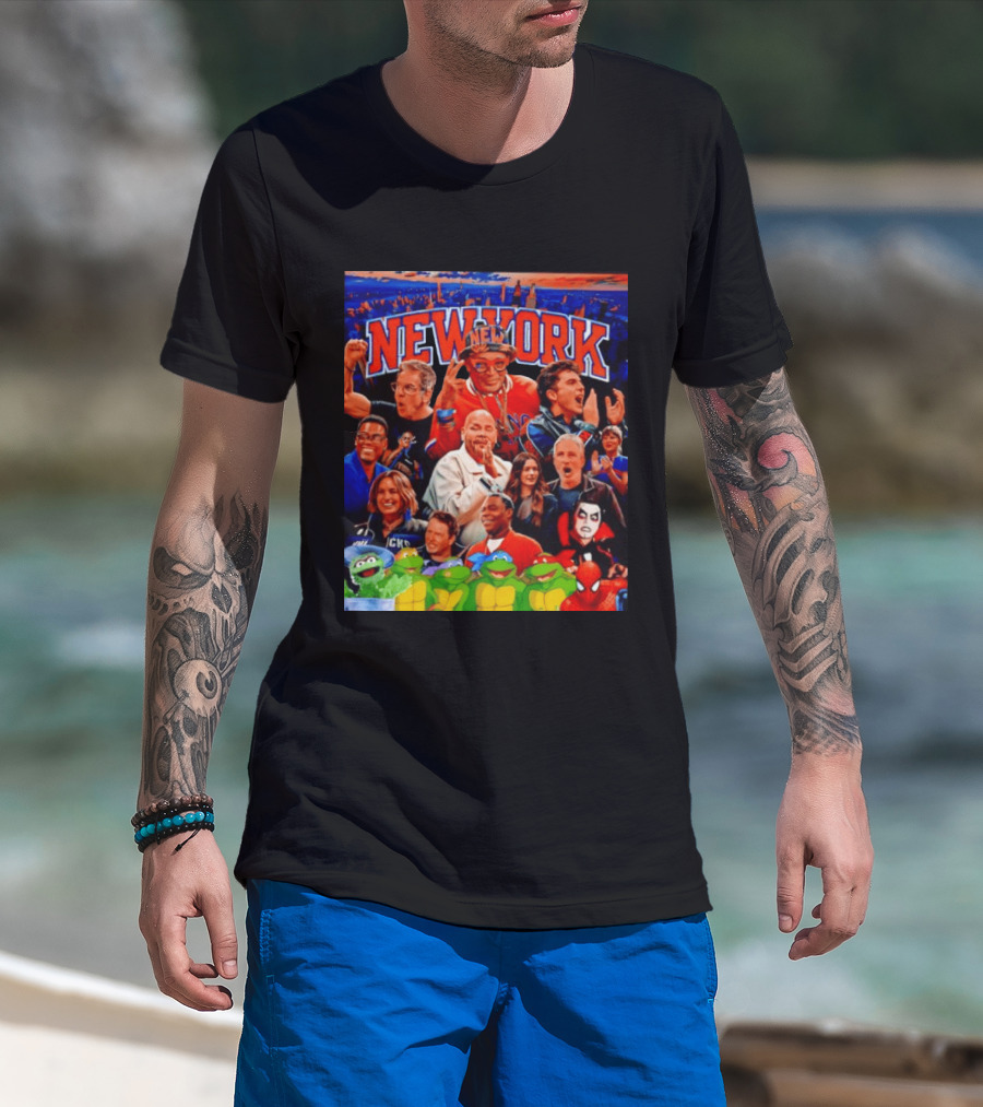 New York Knicks Fans Spike Lee Ben Stiller Timothee Chalamet Chris Rock Featuring Ninja Turtles And Spider Man T-Shirt