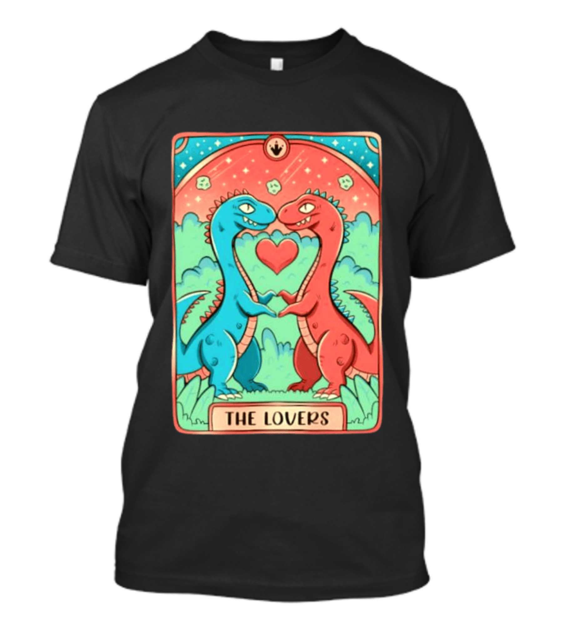 The Lovers Dinosaur Couple Tarot Card Romantic Prehistoric Valentine T-Shirt