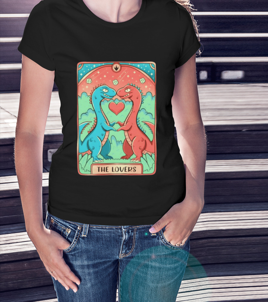 The Lovers Dinosaur Couple Tarot Card Romantic Prehistoric Valentine T-Shirt