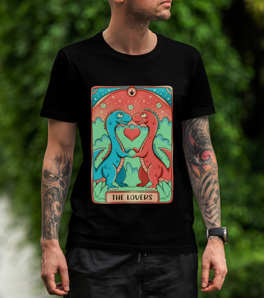 The Lovers Dinosaur Couple Tarot Card Romantic Prehistoric Valentine T-Shirt