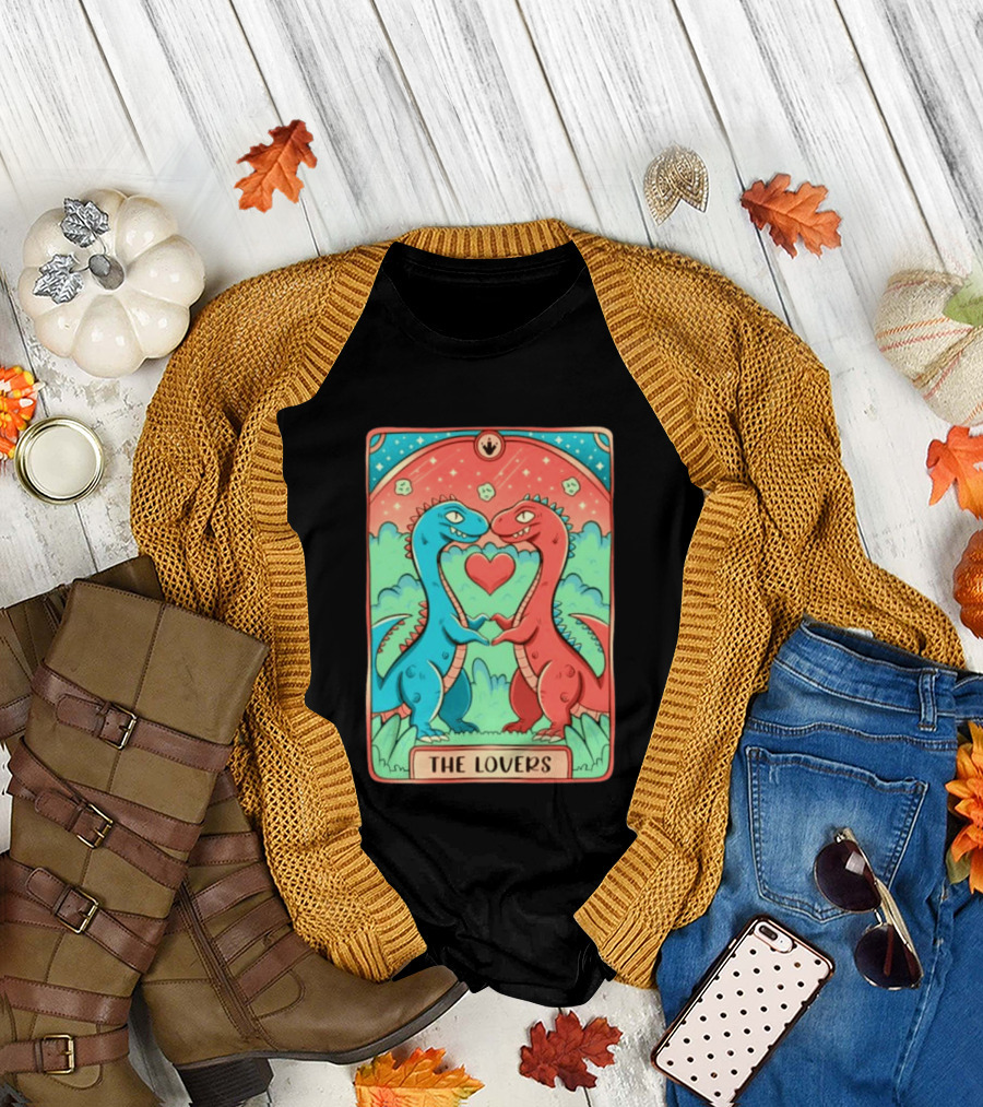 The Lovers Dinosaur Couple Tarot Card Romantic Prehistoric Valentine T-Shirt