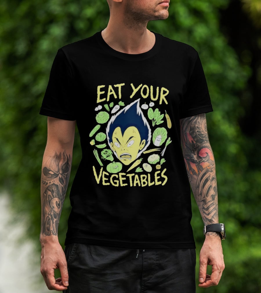 Vegeta Dragon Ball Z Eat Your Vegetables Anime Character Surrounded By Vegetables T-Shirt