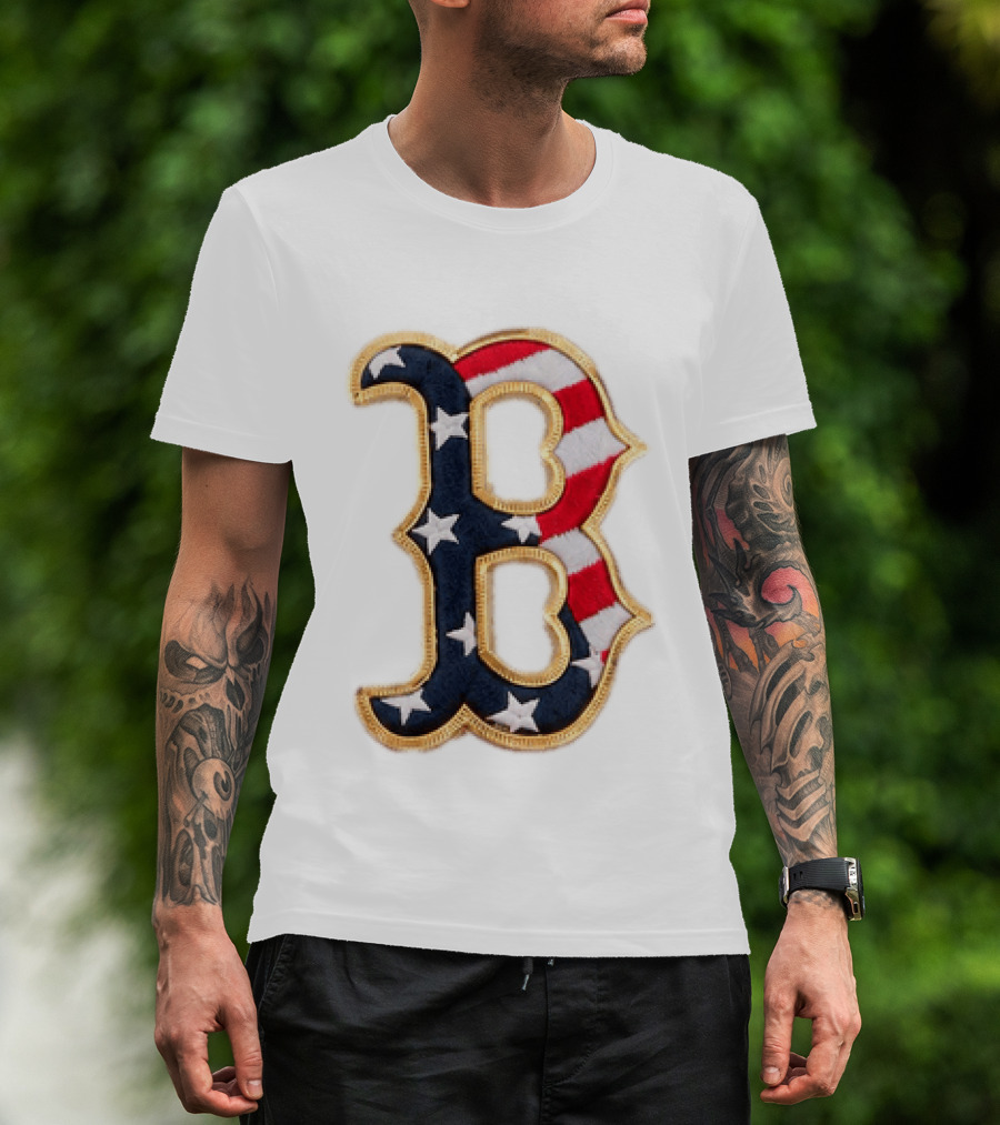 2026 Red Sox Patriotic Stars And Stripes B Logo MLB Fourth Of July T-Shirt