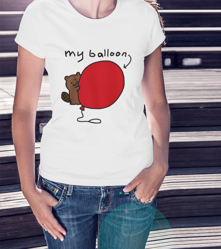 Beaver My Balloon Cartoon Animal Drawing T-Shirt
