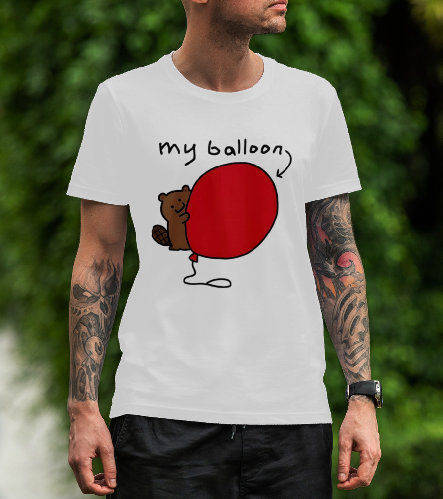 Beaver My Balloon Cartoon Animal Drawing T-Shirt