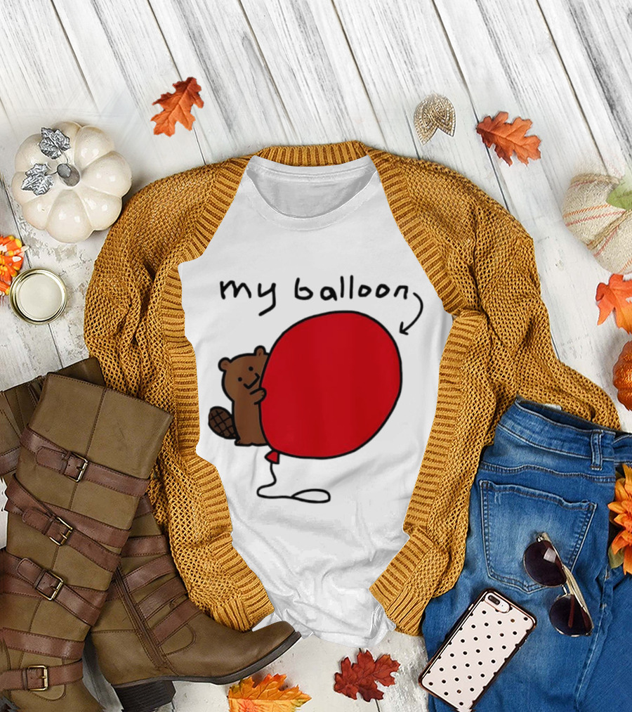 Beaver My Balloon Cartoon Animal Drawing T-Shirt