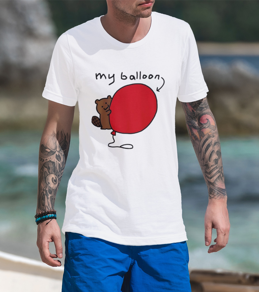 Beaver My Balloon Cartoon Animal Drawing T-Shirt
