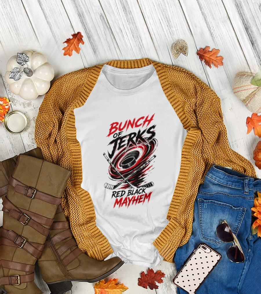 Bunch of Jerks Red Black Mayhem Hockey T-Shirt